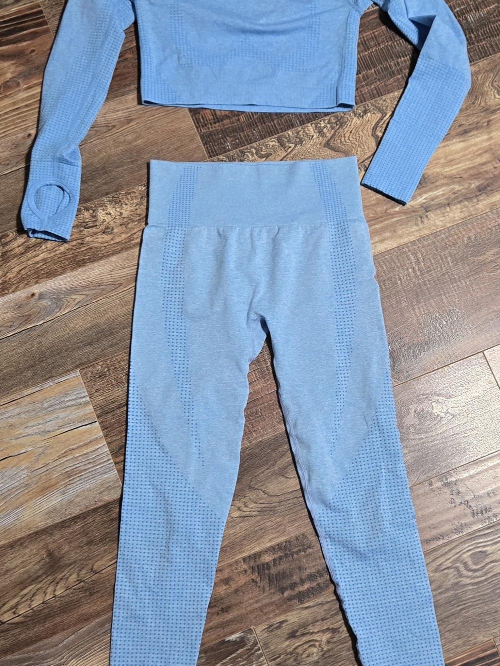 Blue Seamless Long Sleeve Crop Top & High Waist Leggings Workout Set Size M